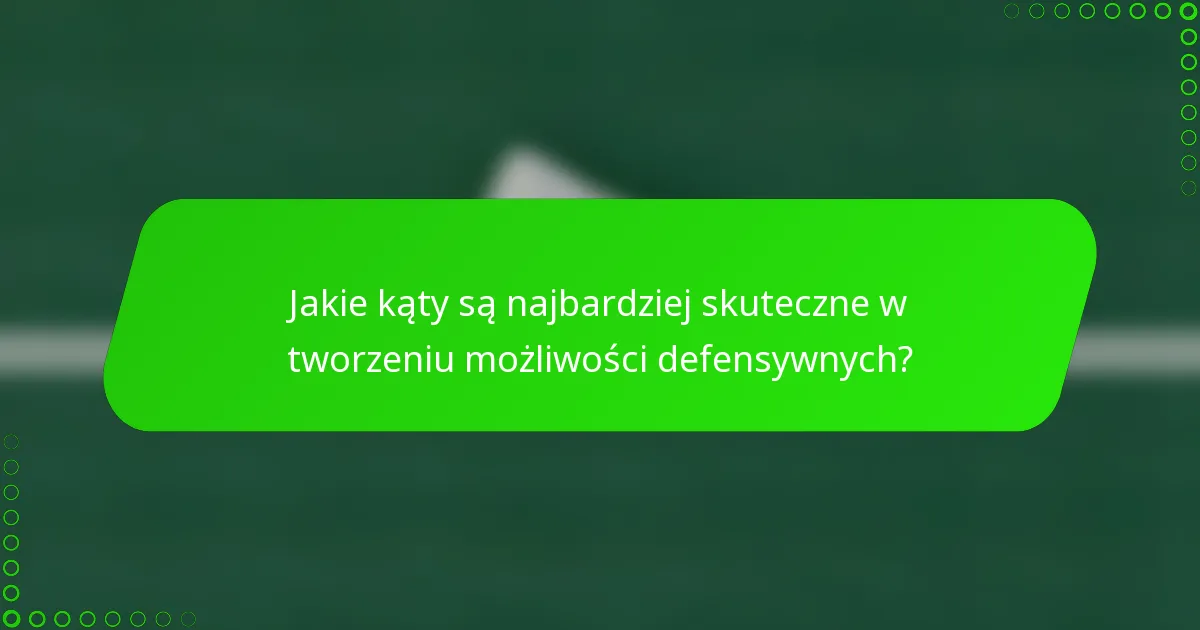 Jakie kąty są najbardziej skuteczne w tworzeniu możliwości defensywnych?